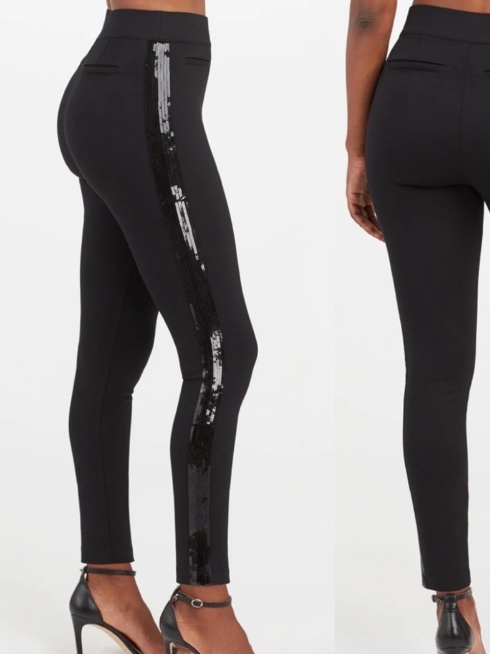 SPANX • The Perfect Pant Ankle Sequin Tuxedo Skinny Classic Black Size XL Petite